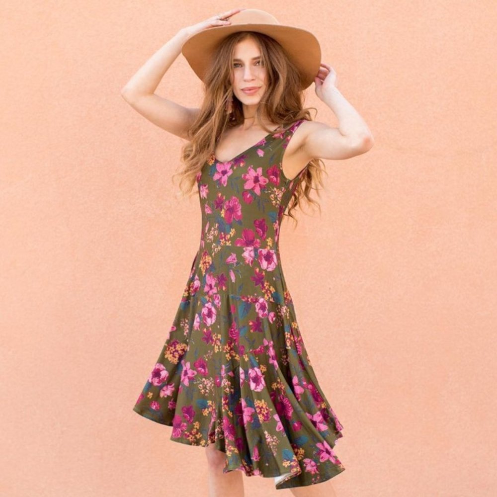 Joyfolie Mia Joy Green Floral Asymmetrical Dress, Women's Size S